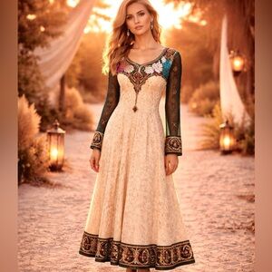 Karishma Heavily Embellished Anarkali Dress,Beaded Artisan Festival,EUC, Size S